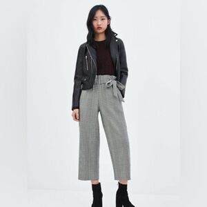 ZARA Plaid Paperbag Waist Tied Bow Trousers Size XS